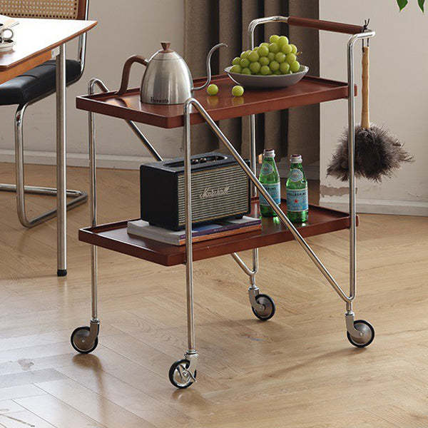 Retro Solid Wood Tray 2-Tier Rolling Cart