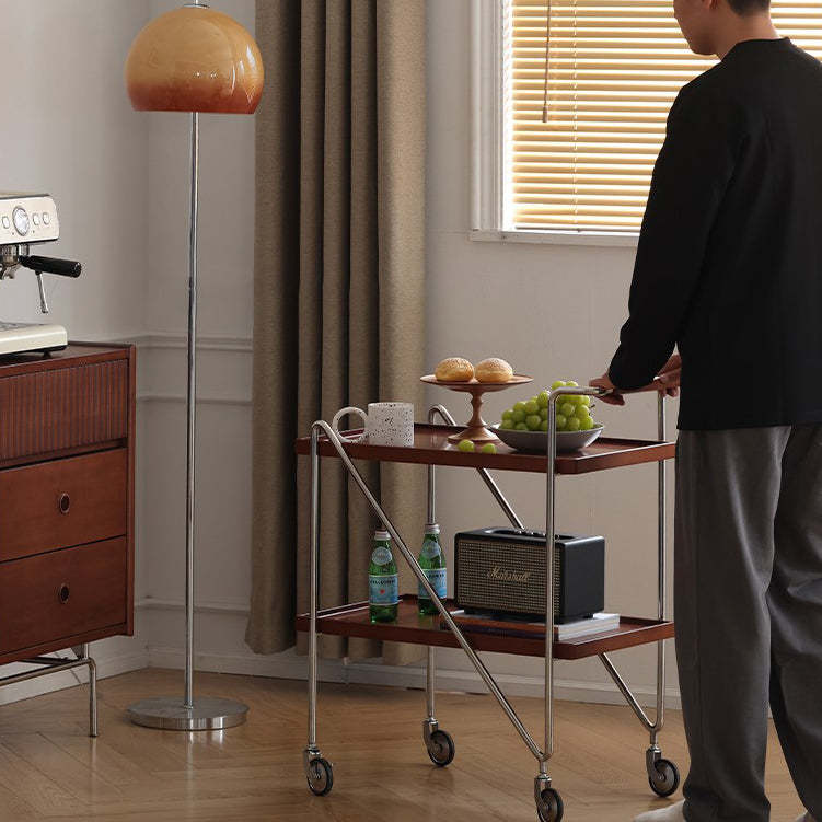 Retro Solid Wood Tray 2-Tier Rolling Cart