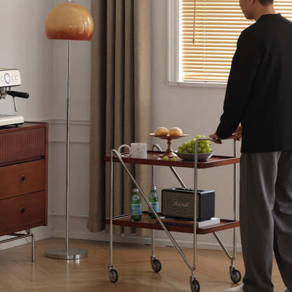 Retro Solid Wood Tray 2-Tier Rolling Cart