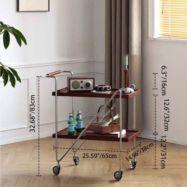 Retro Solid Wood Tray 2-Tier Rolling Cart — White Table Top
