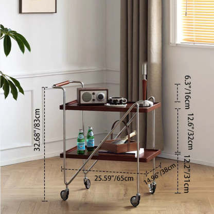 Retro Solid Wood Tray 2-Tier Rolling Cart — White Table Top