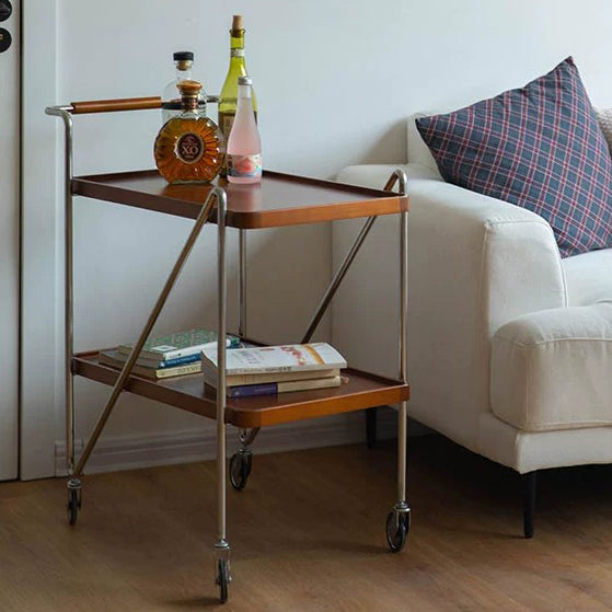 Retro Solid Wood Tray 2-Tier Rolling Cart