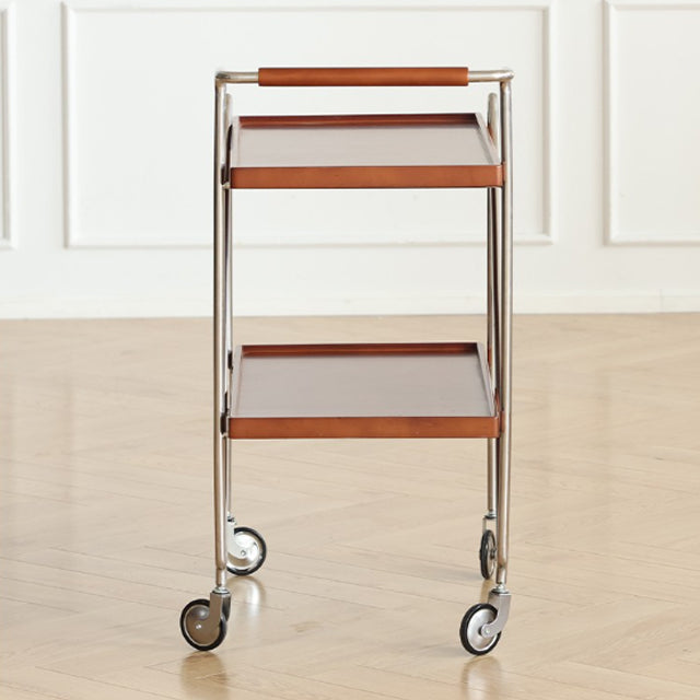 Retro Solid Wood Tray 2-Tier Rolling Cart