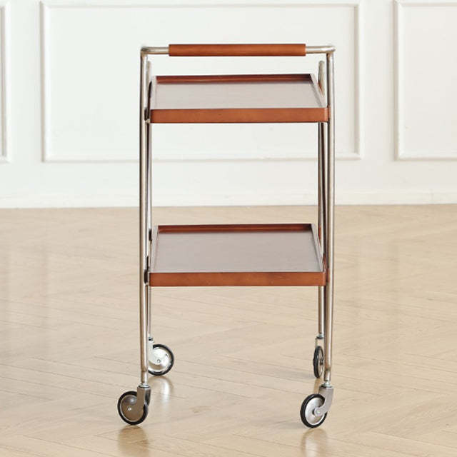 Retro Solid Wood Tray 2-Tier Rolling Cart