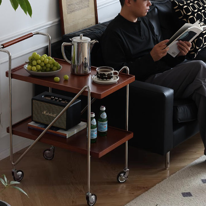 Retro Solid Wood Tray 2-Tier Rolling Cart