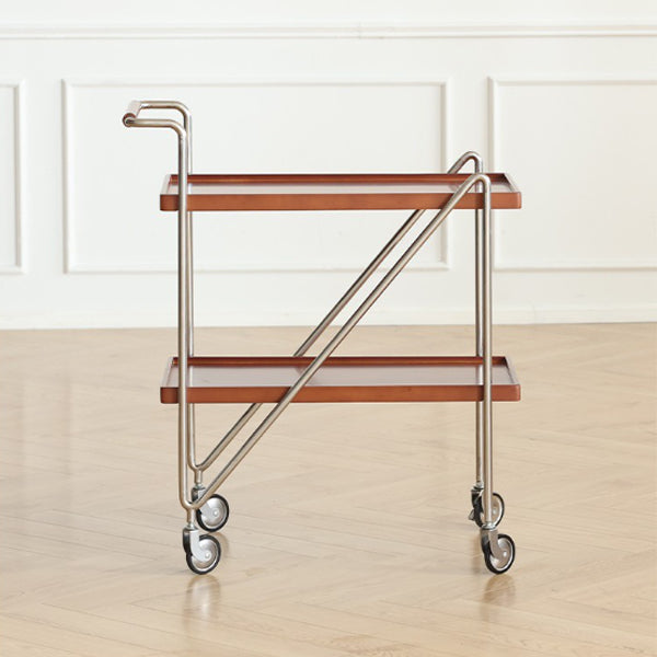 Retro Solid Wood Tray 2-Tier Rolling Cart