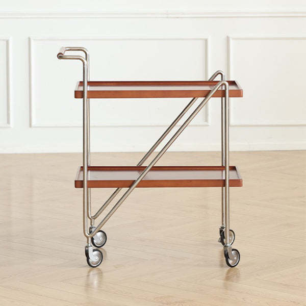 Retro Solid Wood Tray 2-Tier Rolling Cart