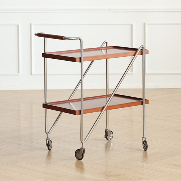 Retro Solid Wood Tray 2-Tier Rolling Cart