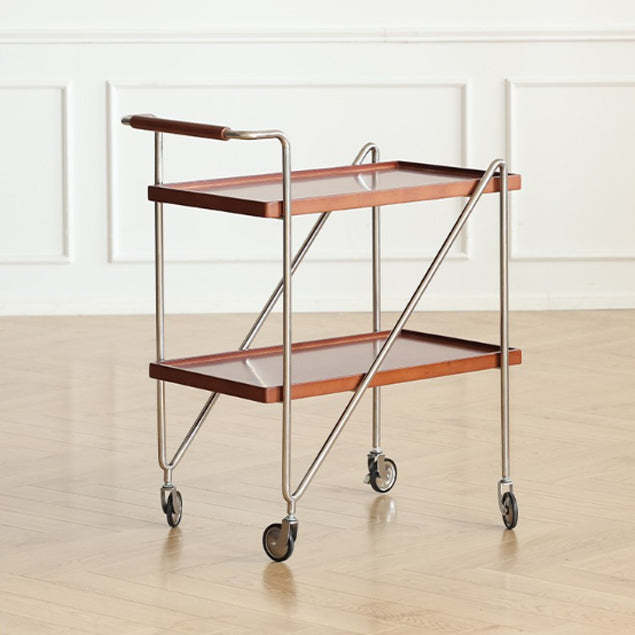 Retro Solid Wood Tray 2-Tier Rolling Cart