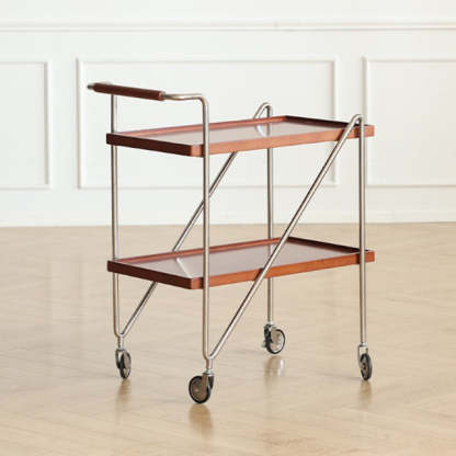 Retro Solid Wood Tray 2-Tier Rolling Cart