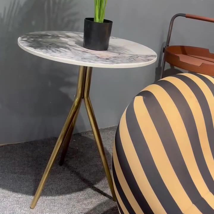 Luxury Marble Round Metal End Table
