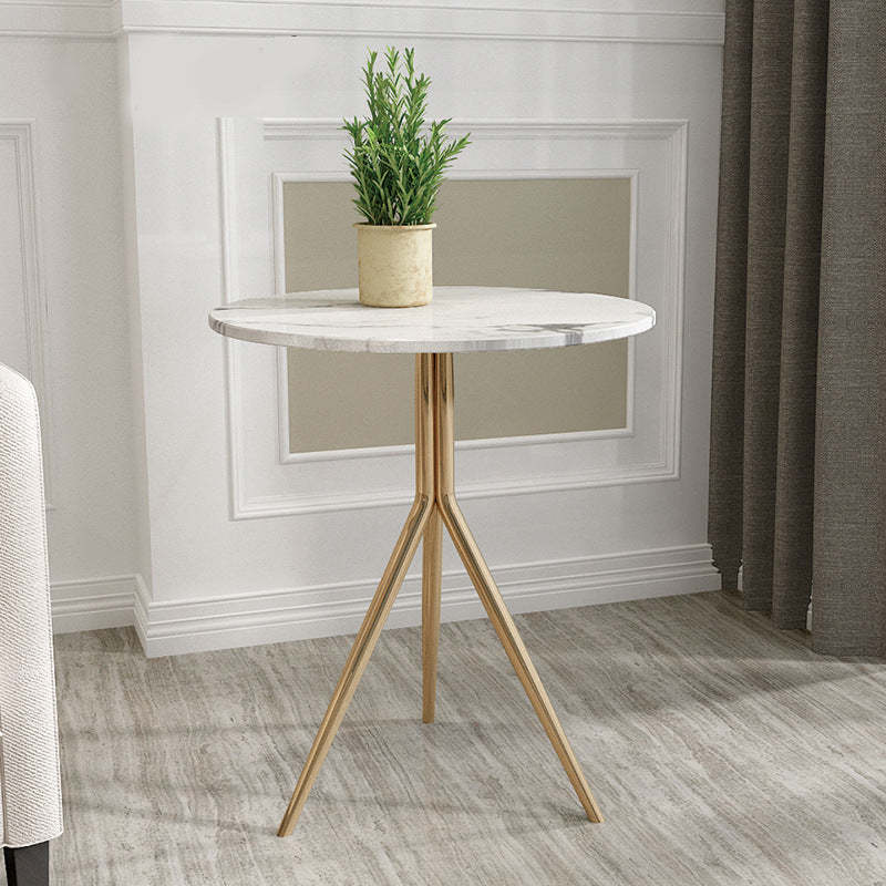 Luxury Marble Round Metal End Table — Black Table Top