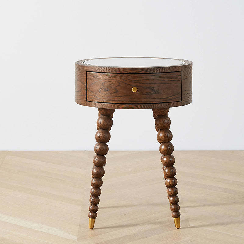 European Walnut Roman Column 1-Drawer Nightstand — Walnut Wood Color