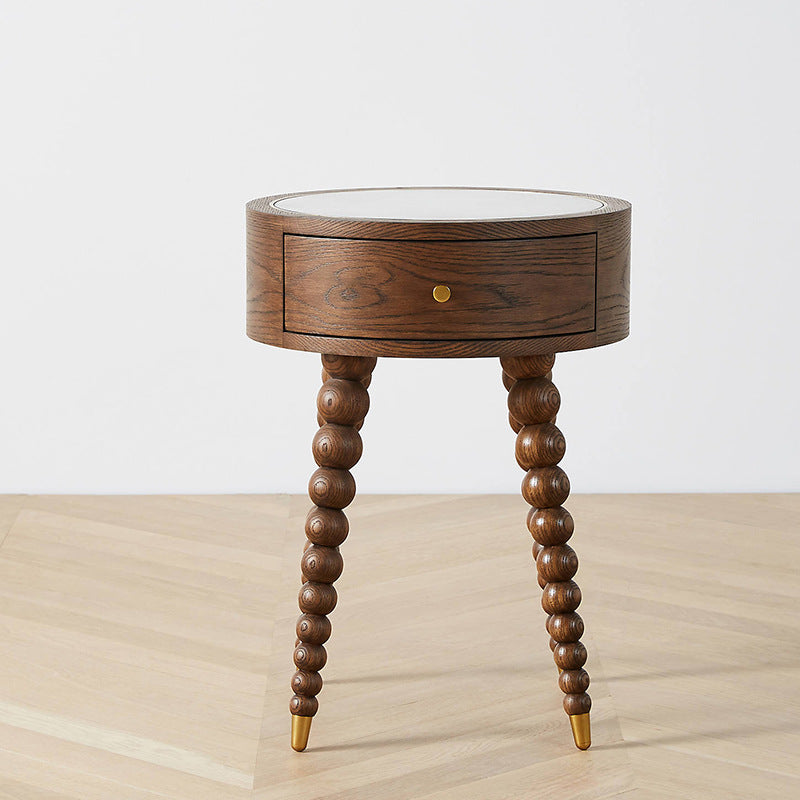 European Walnut Roman Column 1-Drawer Nightstand