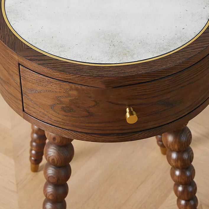 European Walnut Roman Column 1-Drawer Nightstand