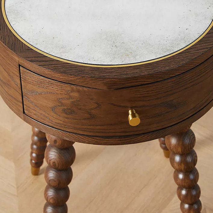 European Walnut Roman Column 1-Drawer Nightstand