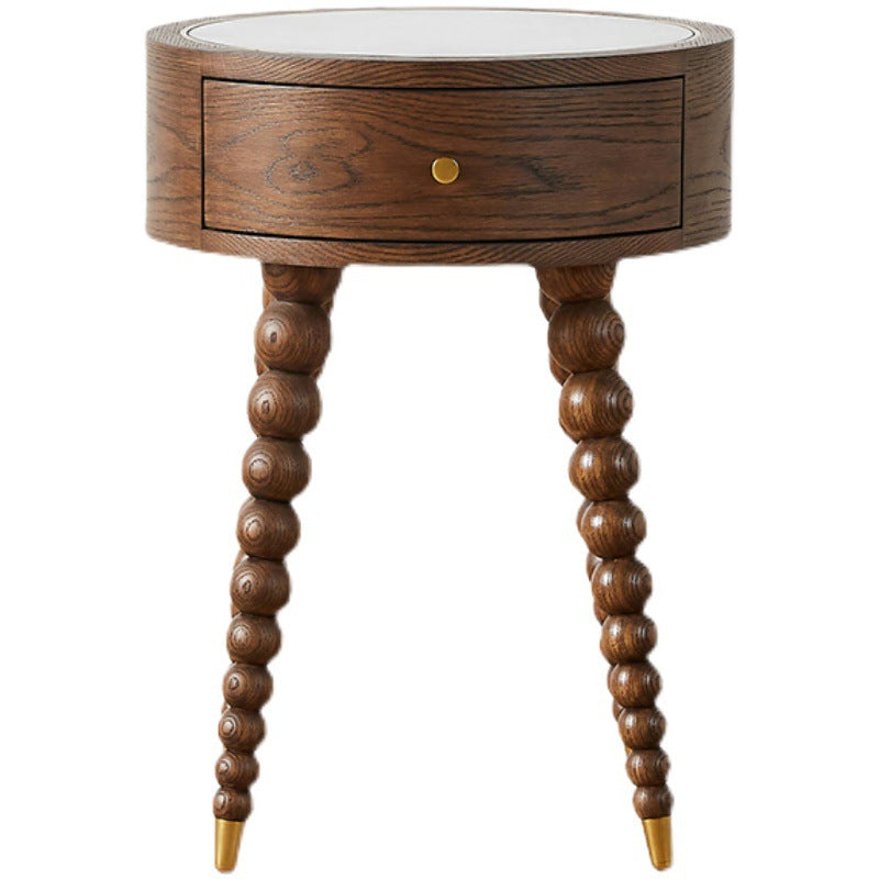 European Walnut Roman Column 1-Drawer Nightstand