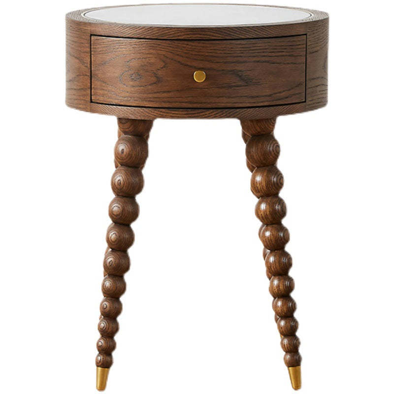 European Walnut Roman Column 1-Drawer Nightstand