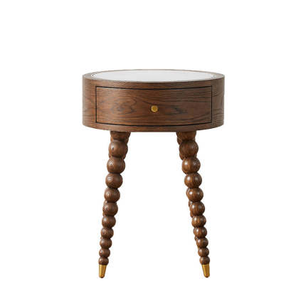 European Walnut Roman Column 1-Drawer Nightstand