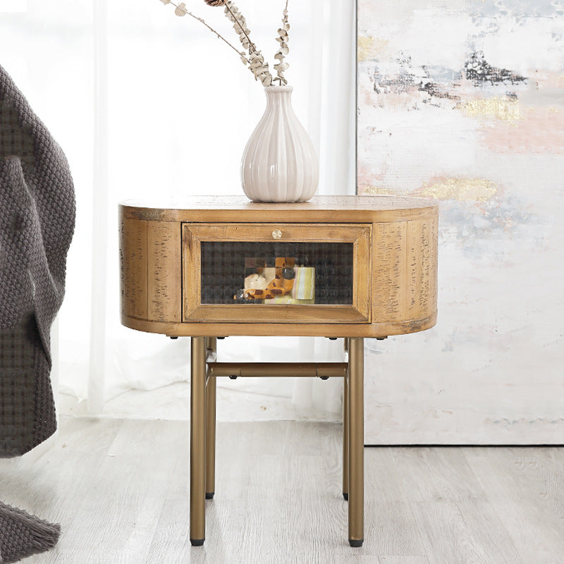 Traditional 1-drawer oval wood nightstands in metal wood glass
