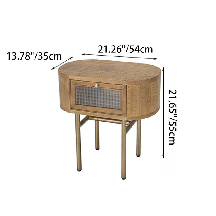 Japanese Oval Wood Metal Leg 1-Drawer Nightstand