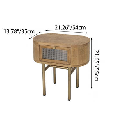 Japanese Oval Wood Metal Leg 1-Drawer Nightstand