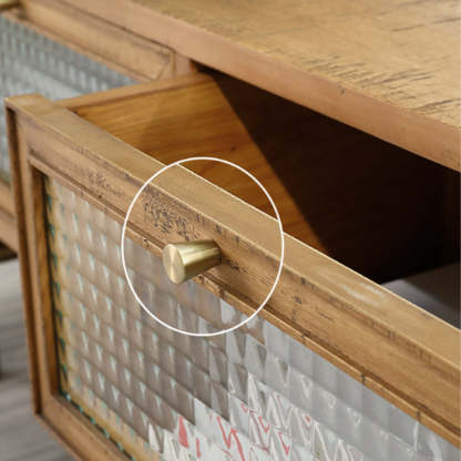 Japanese Oval Wood Metal Leg 1-Drawer Nightstand