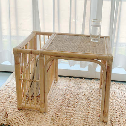 Japanese Tatami Bamboo Rattan Woven End Table