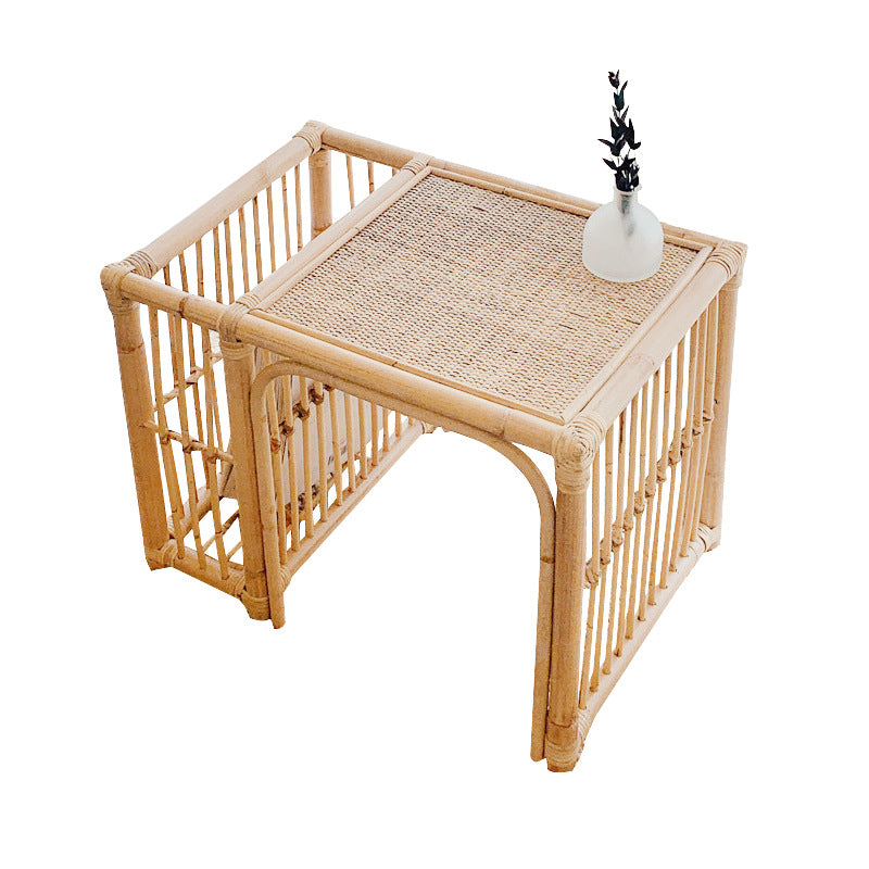 Japanese Tatami Bamboo Rattan Woven End Table