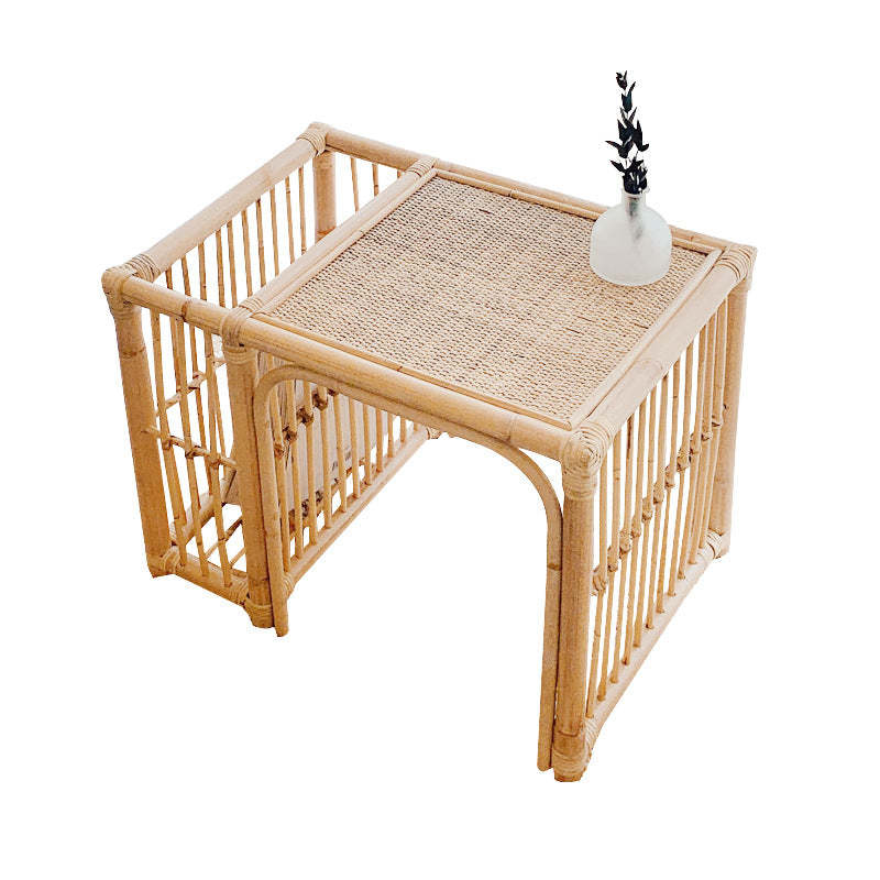 Japanese Tatami Bamboo Rattan Woven End Table