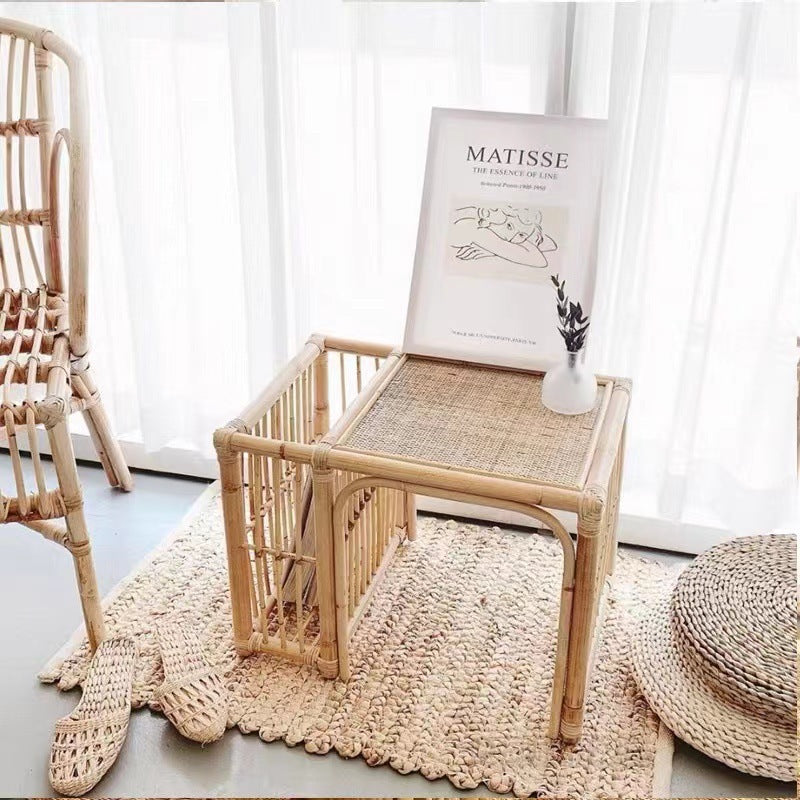 Japanese Tatami Bamboo Rattan Woven End Table — Rattan