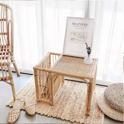 Japanese Tatami Bamboo Rattan Woven End Table — Rattan