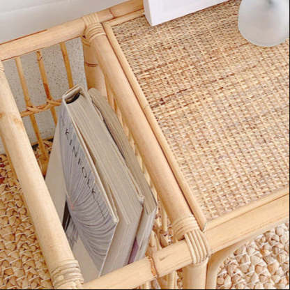 Japanese Tatami Bamboo Rattan Woven End Table