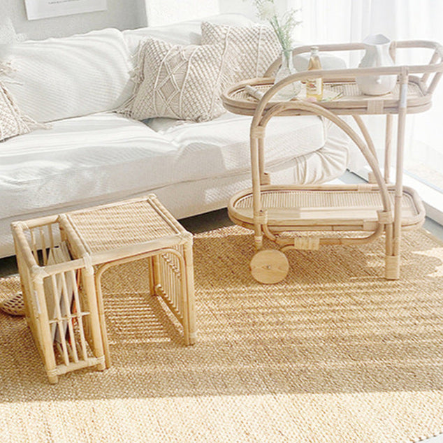 Japanese Tatami Bamboo Rattan Woven End Table