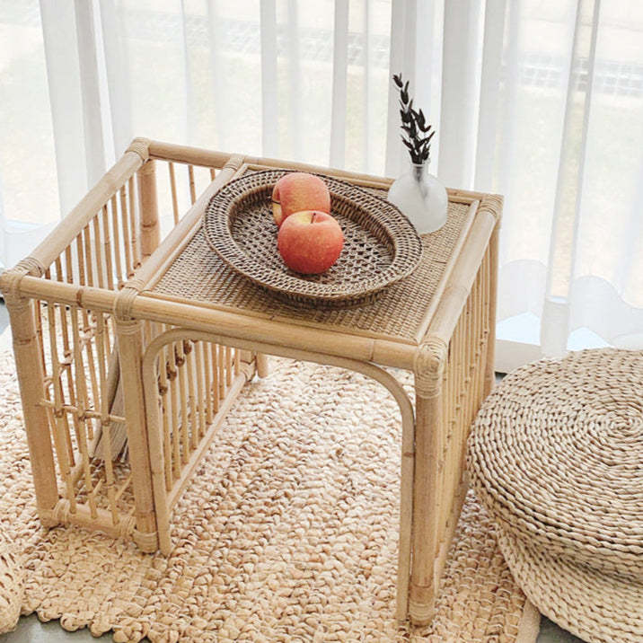 Japanese Tatami Bamboo Rattan Woven End Table