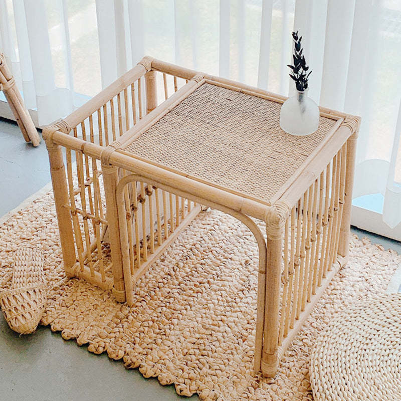 Japanese Tatami Bamboo Rattan Woven End Table