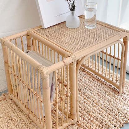 Japanese Tatami Bamboo Rattan Woven End Table