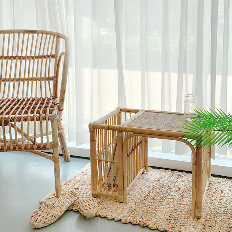 Lighom traditional woven tatami natural end & side tables in bamboo rattan wood