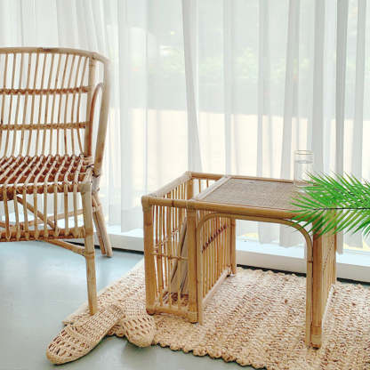 Japanese Tatami Bamboo Rattan Woven End Table