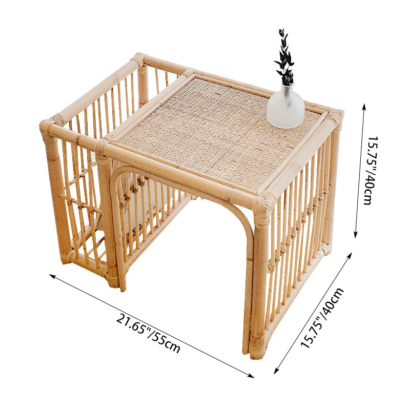 Japanese Tatami Bamboo Rattan Woven End Table