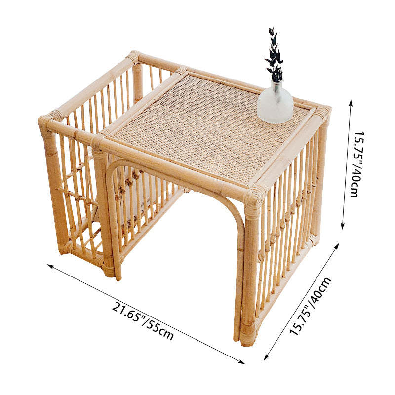 Japanese Tatami Bamboo Rattan Woven End Table
