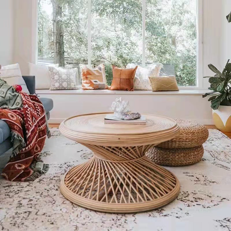 Boho Rattan Woven Hourglass Coffee Table — A - Large