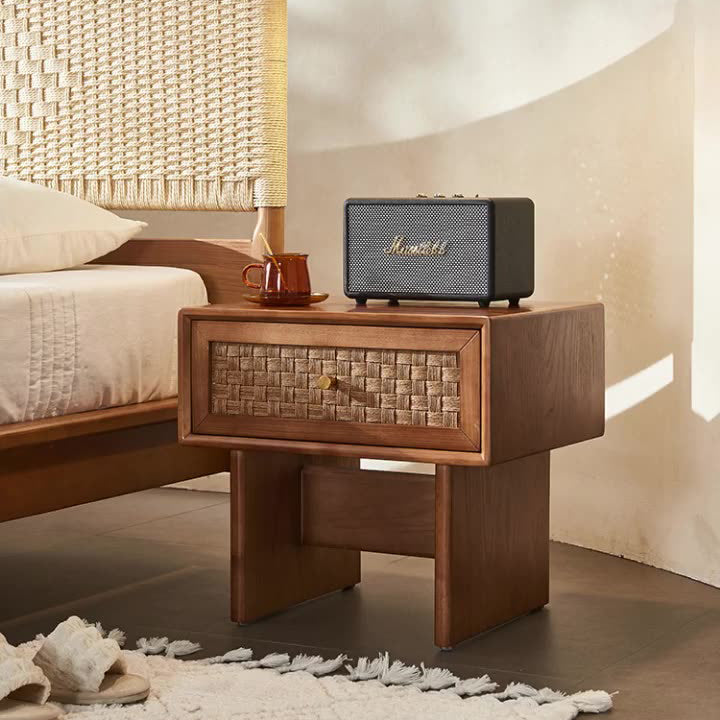 Vintage Wood 1-Drawer Nightstand