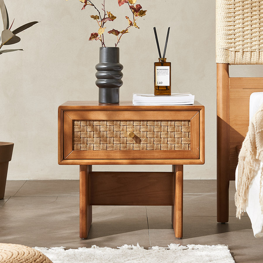 Vintage Wood 1-Drawer Nightstand — Black