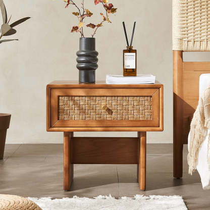 Vintage Wood 1-Drawer Nightstand — Black