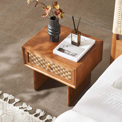 Vintage Wood 1-Drawer Nightstand