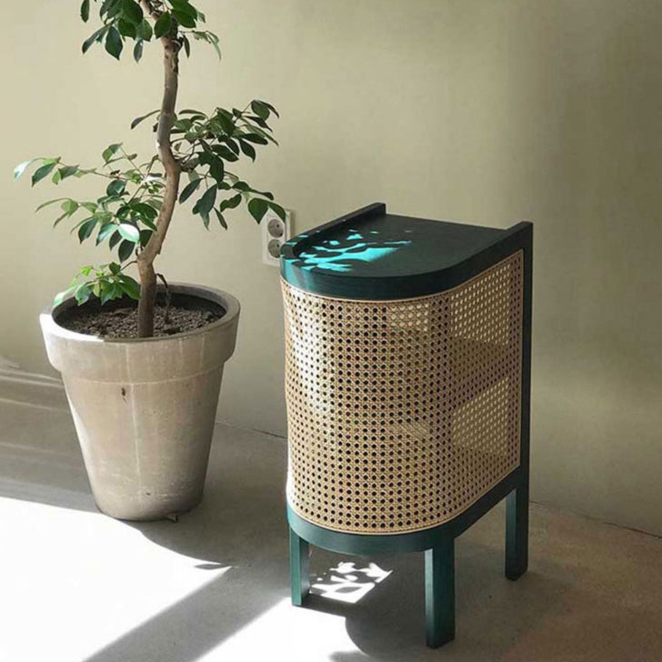 Retro Curved Rattan Solid Wood 2-Tier Nightstand