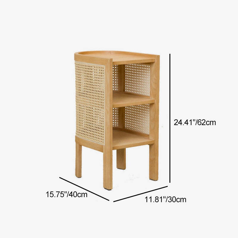 Retro Curved Rattan Solid Wood 2-Tier Nightstand