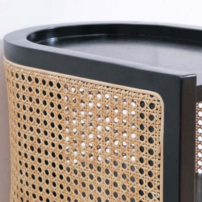 Retro Curved Rattan Solid Wood 2-Tier Nightstand