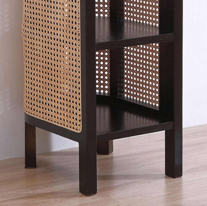 Retro Curved Rattan Solid Wood 2-Tier Nightstand